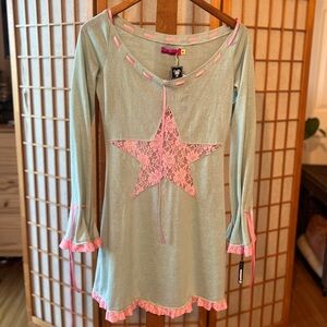 Mint Green Dress with Pink Star Design